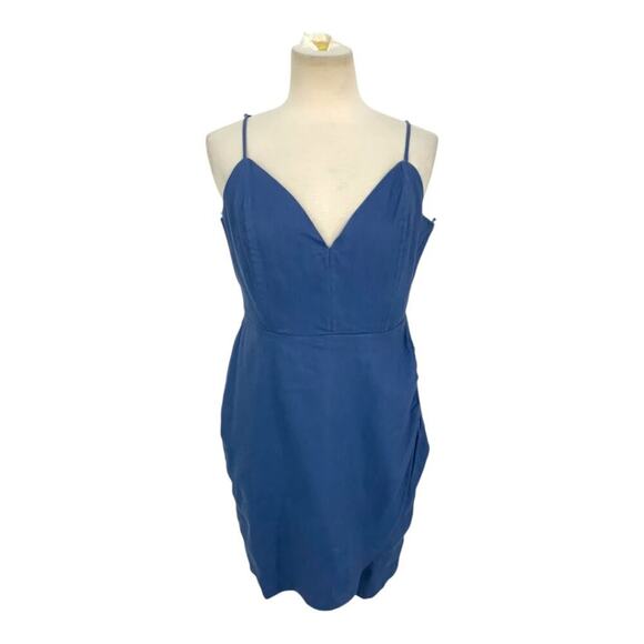 ASTR The Label Linen Blend Tulip Hem Dress Blue Size XL NWOT $89 MSRP - Picture 2 of 9